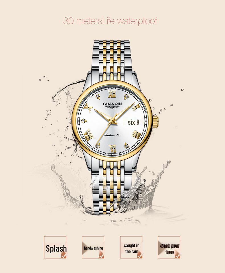 Montre Minimaliste pour Femme avec Strass Suisses, Étanche, Double Calendrier, Cadran Lumineux et Bracelet en Acier.