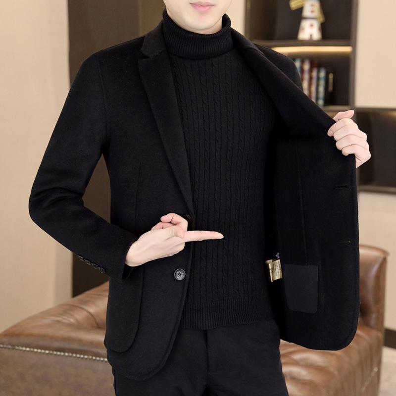 Men's Thick Wool Blend Double-Sided Jacket, Autumn/Winter Short Suit Style
