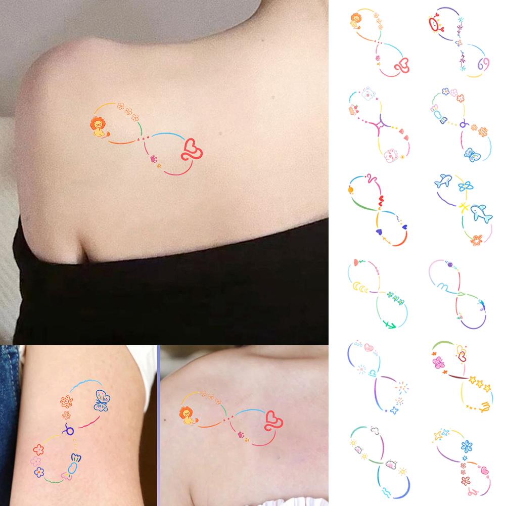 Zwölf bunte Tattoo-Aufkleber Wasserdicht Lang anhaltender Aufkleber Schlüsselbein Niedlich Damen V1U5