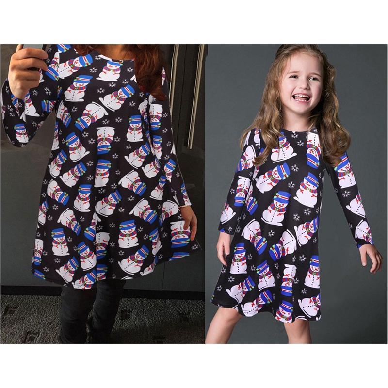 Charming Girls Children Christmas Dress Featuring Elegant Santa Bow Print For Mothers And Daughters