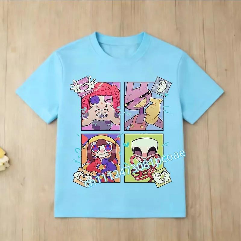 Children Short Sleeve T Shirts The Amazing Digital Circus Anime Cartoon Print Cotton Top Boys Girls Summer Casual Crew Neck Tees