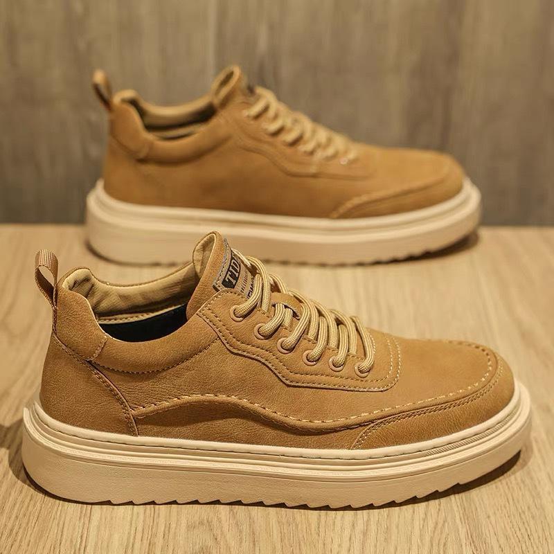 2025 Men's Trendy Casual Leather Sneakers - Breathable, Thick-Soled, Versatile Skate Shoes