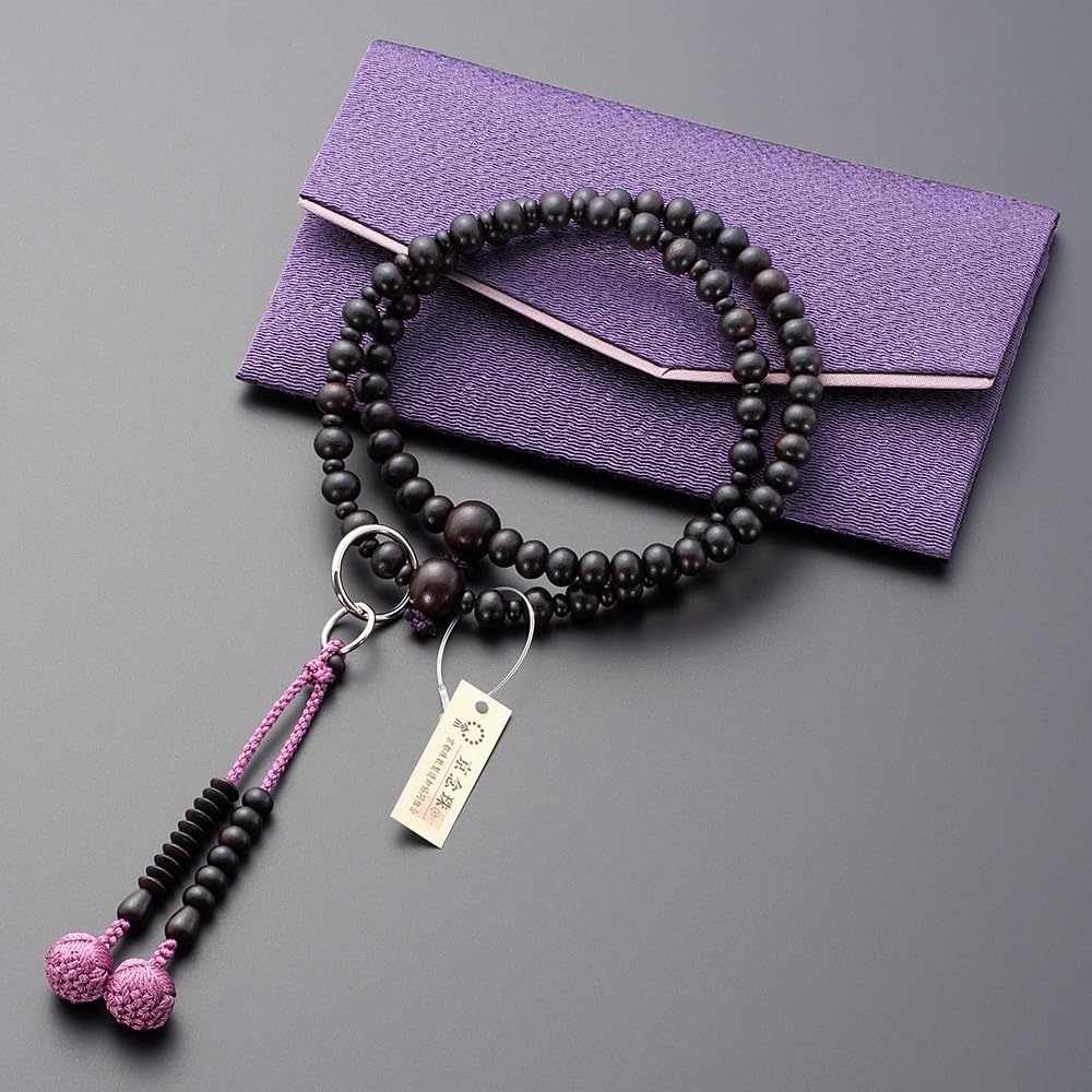 altar shop Takita Prayer Jodo sect authentic prayer for striped ebony 8 pure silk flower bonsai beads bag Kyoto prayer double certificate included