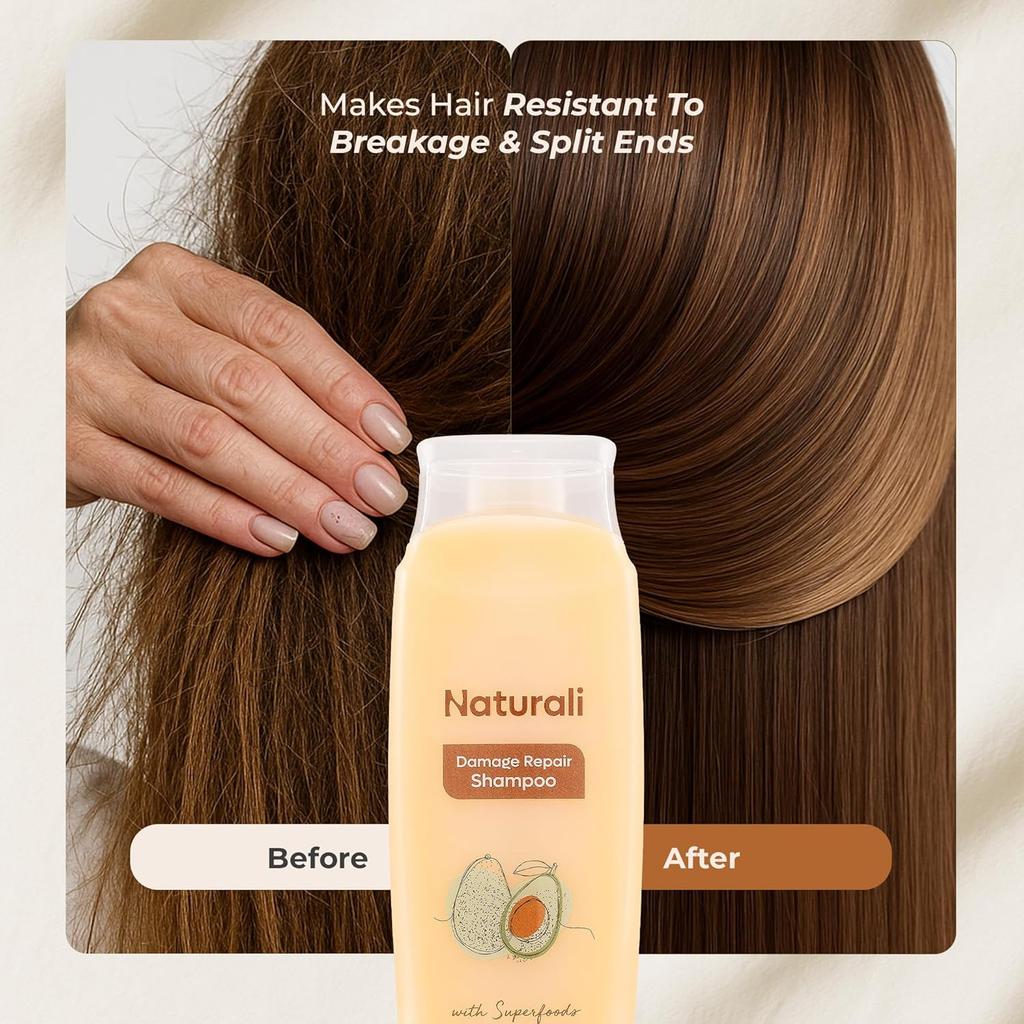 Naturali Damage Repair Shampoo For Dry Frizzy Hair Sulphate Free Shine Boosting Hydrating Care Paraben Free 200 ml