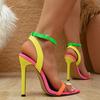 Fashion Mixed Colors Women Sexy Stiletto Sandals Pointed Toe Buckle Strap High Heels Summer Party Prom Shoes Size 36-42 Chaussures Femme