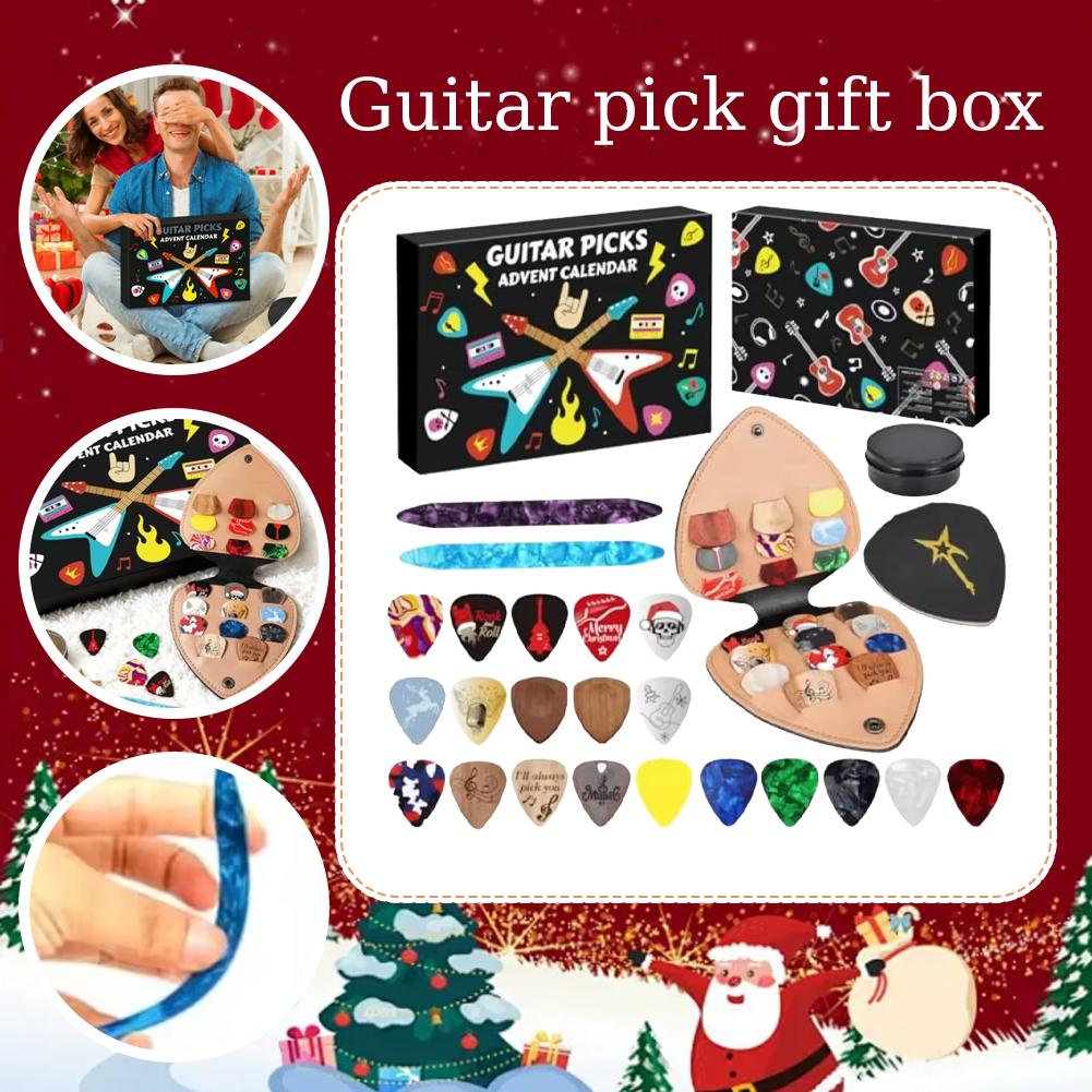 2025 Guitar Picks Advent Calendar-20 Guitar Picks & 2 Oud Picks with Pick Holder Christmas Gift for Guitar Bass Ukulele Players