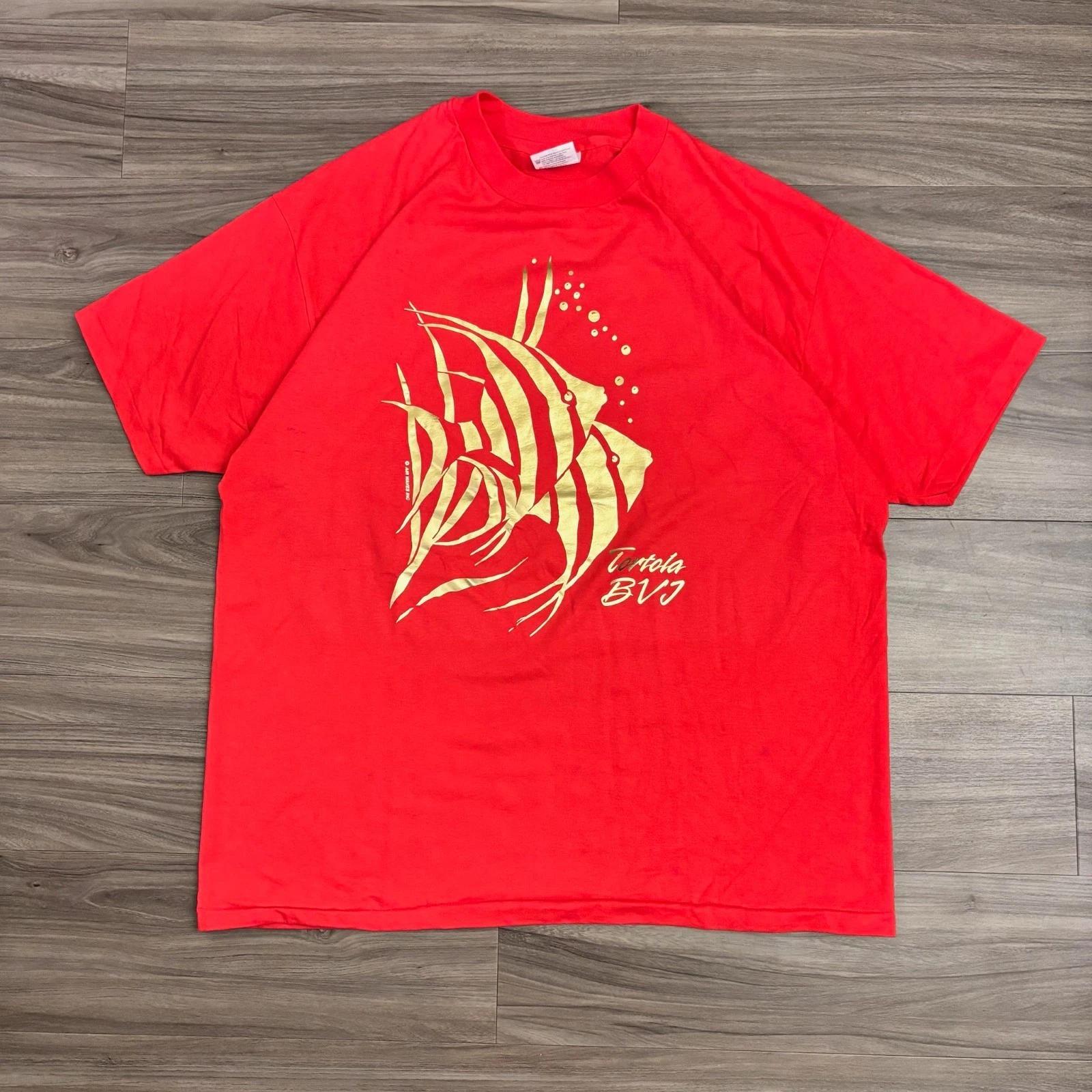 

1990s / Vintage Tortola BVI Graphic T-shirt Red USA Made Single Stitch Size XL 2XL