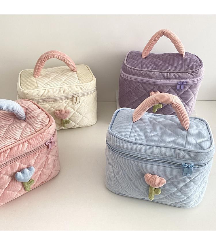 Corduroy Women's Makeup Bag - Large Capacity, Portable & Cute Toiletry Bag