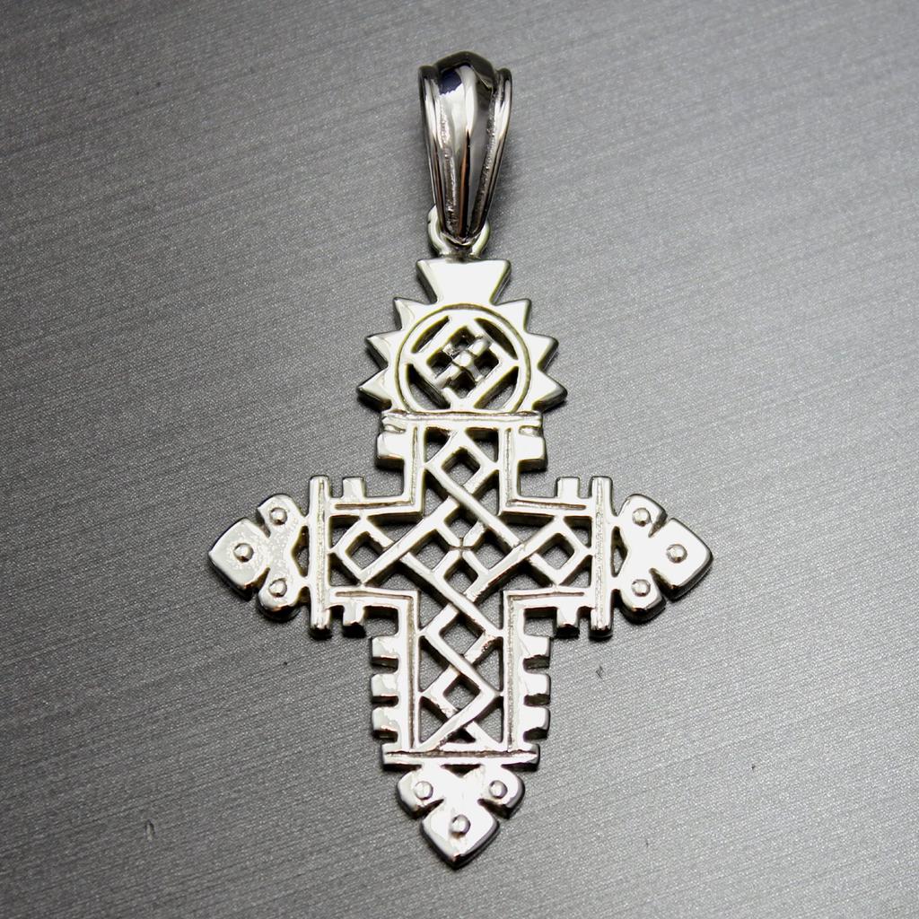 African Ethiopian Cross Silver Pendant for Men and Women