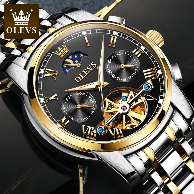 Oulisi Men's Automatic Moon Phase Skeleton Watch