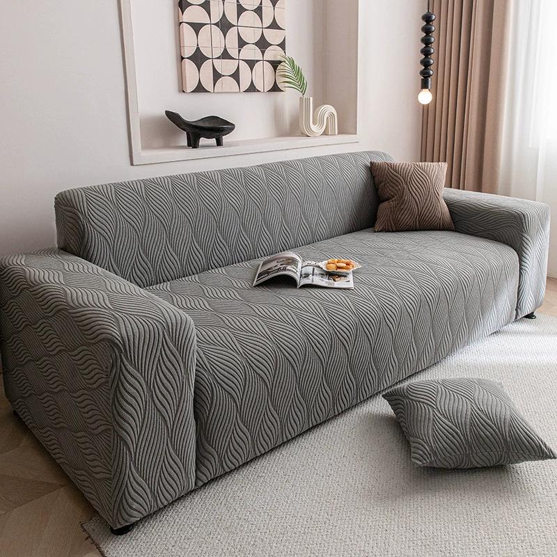 Nordic Solid Color Stretch Jacquard Fleece Sofa Cover – Dustproof & All-Inclusive