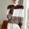 Half Turtleneck Sweater Women Loose Color-blocked Knitted Sweater for Women Long-sleeved Casual and Stylish Pullover for Autumn and Winter