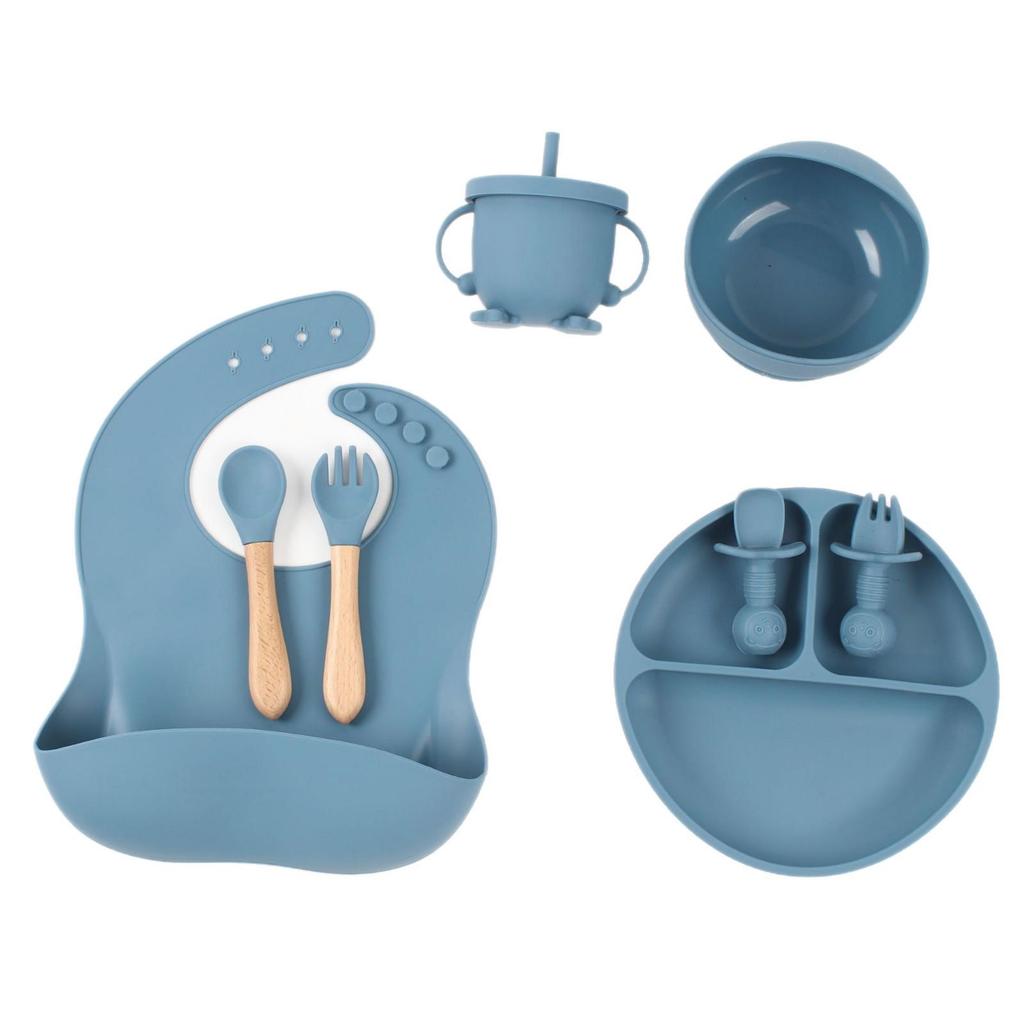 8-Piece Silicone Baby Tableware Set: Suction Cup Plate & Bowl for Baby Meals