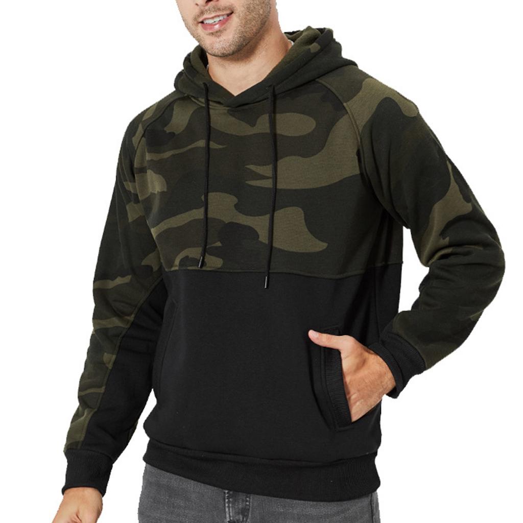Men's Fashion Camouflage Sweatshirt Men's Drawstring Ribbed Closure Raglan-sleeves Hoodie