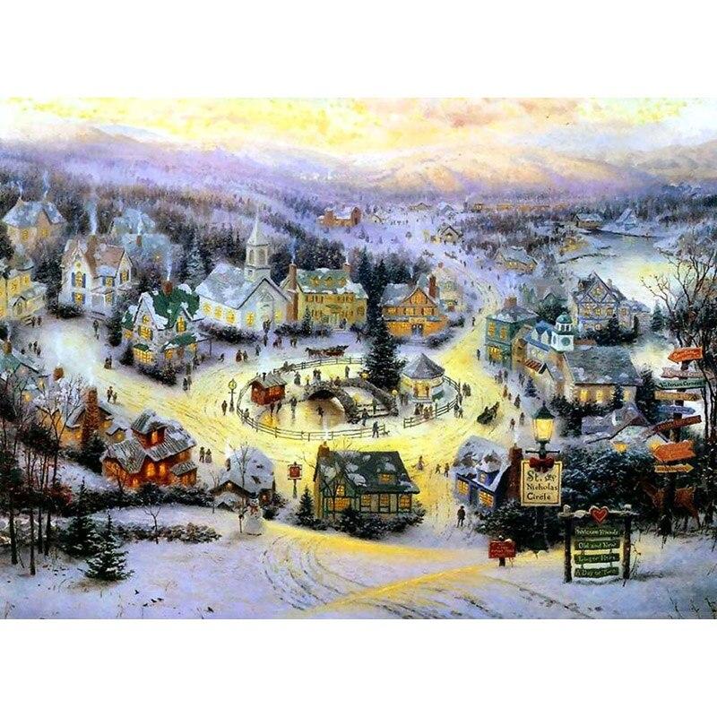 Pictură cu diamant DIY 5D Scenă de zăpadă Broderie cu diamant Peisaj Artizanat cu punct de cruce Burghiu rotund complet Decor pentru casa Cadou manual