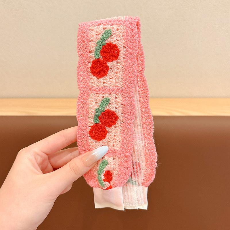 Kids Pastoral Style Floral Knitting Bangs Hairband Girl Broken Hair Finishing Hairband Sweet Headband Face Wash Hairpin