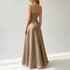 Sleeveless Satin Long Dress with Beaded Spaghetti Straps Floor Length Slim Fit Evening Gown Elegant Formal Occasion Dress