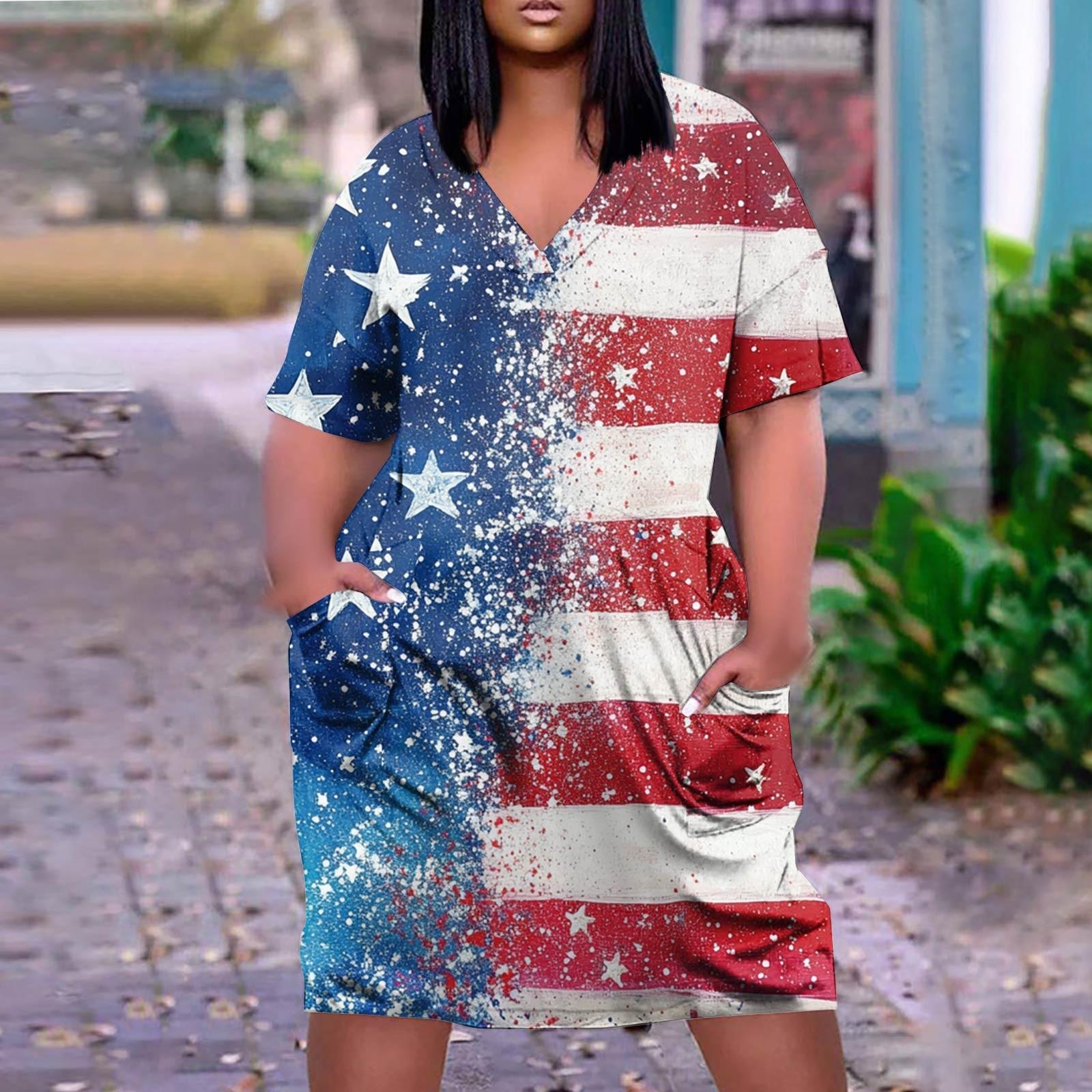 

Лето плюс размер V-образным вырезом с коротким рукавом и карманом до колена с градиентным принтом повседневное платье для женщин XXL