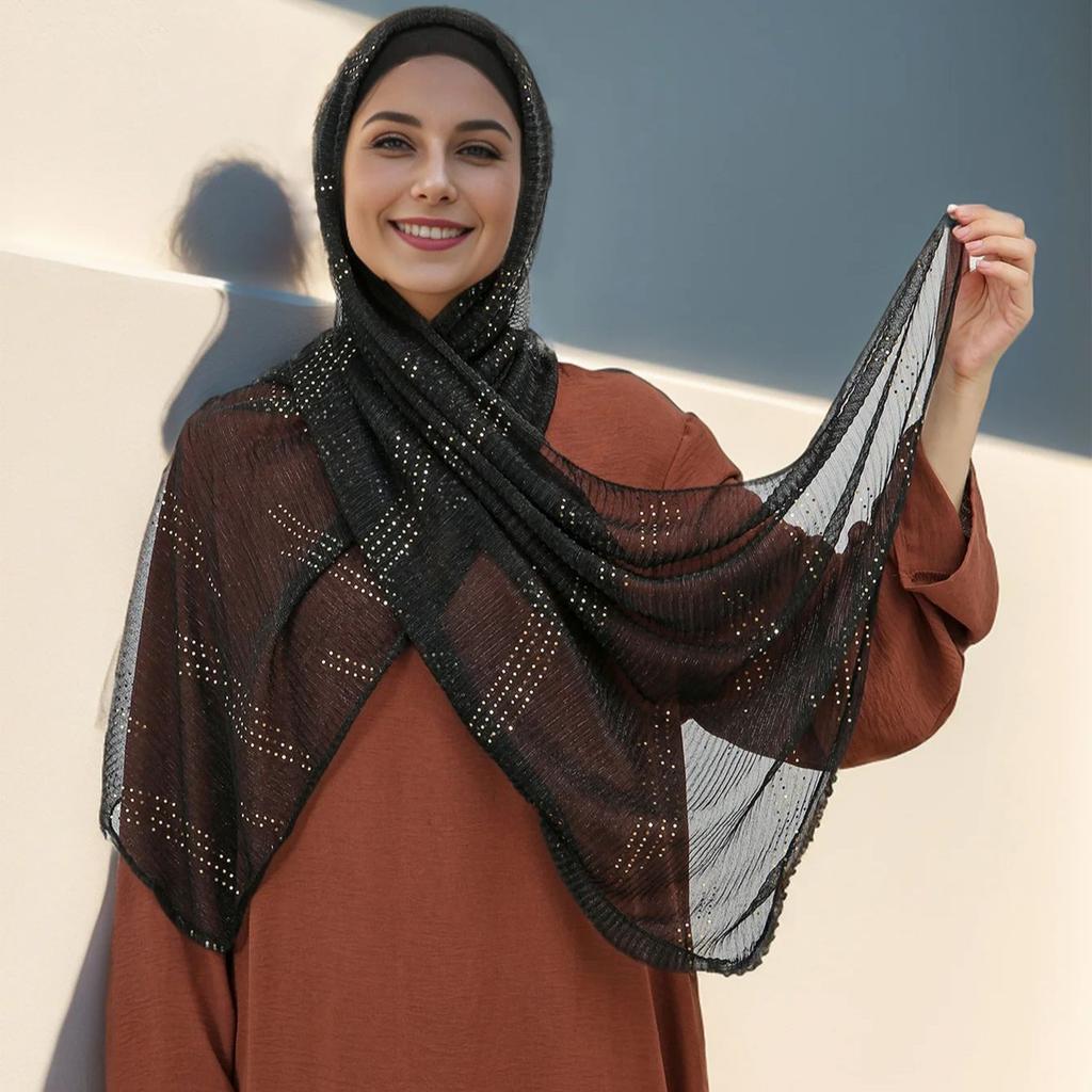 Glitter Women Hijabs With Rhinestone Islamic Sequins Long Shawl Head Scarf Female Full Cover Wrap Hijab Plain Muslim Headscarf