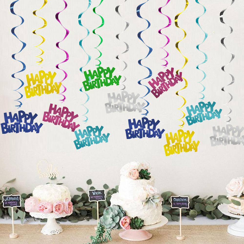 Runtowo 6pcs Happy Birthday Spirals Decorations ,Pvc Spirals Ribbon Decoration For Anniversary Birthday Party Decor