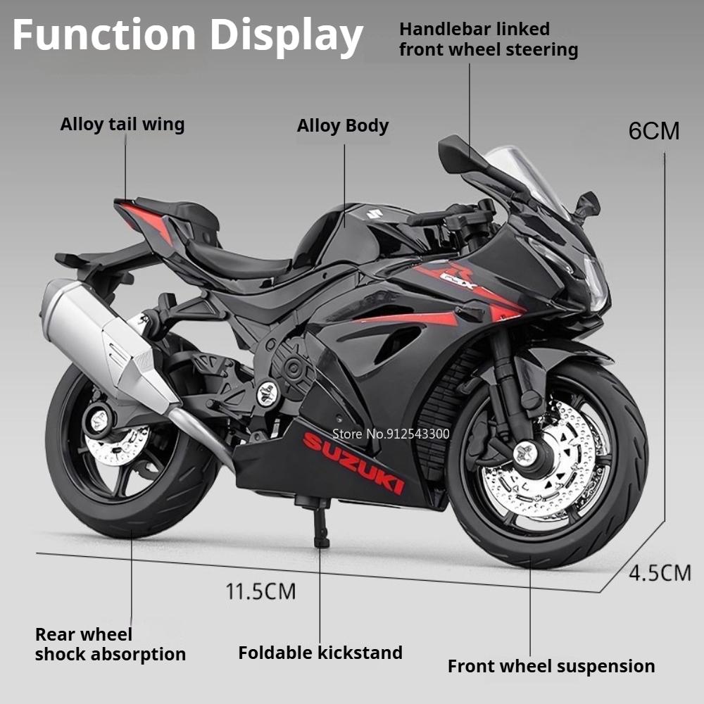 1:18 HAYABUSA GSX1000R R1 Motorcycle Toy Alloy Body Rubber Tires CBR1000RR Shock Absorption Model Car Models Boy Decorative Item
