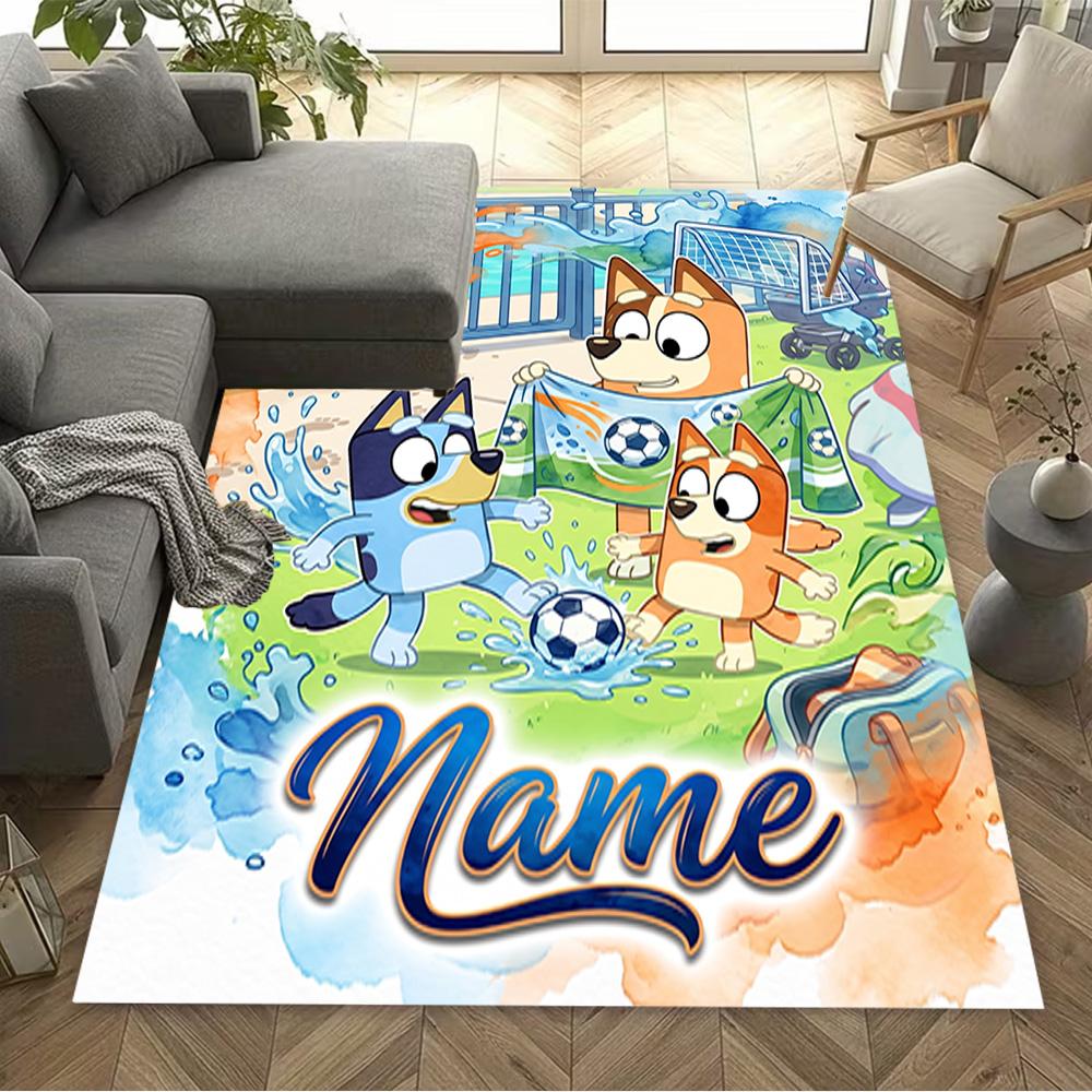 Bluey Sports Adventure Personalized Text Floor Mat Perfect for Decorate room Study room Balcony Playrooms Antislip Carpet Decorate Offices