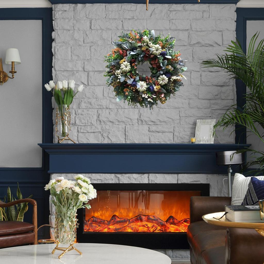 Fall Wreaths White Pumpkin Leaves Front Door Wreath Rustic Decor Sign Decorations For Porch Thanksgiving Fireplace Patio