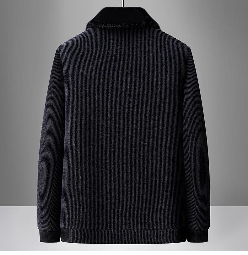 Men's Chenille Wool Jacket - Autumn/Winter, Plus Velvet, Thickened, Warm, for Middle-aged and Elderly