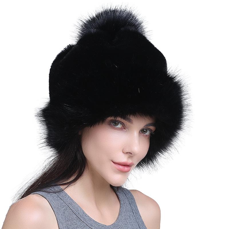 Women's Fashion Fox Fur Ball Hat Autumn and Winter Warm Fur Straw Hat