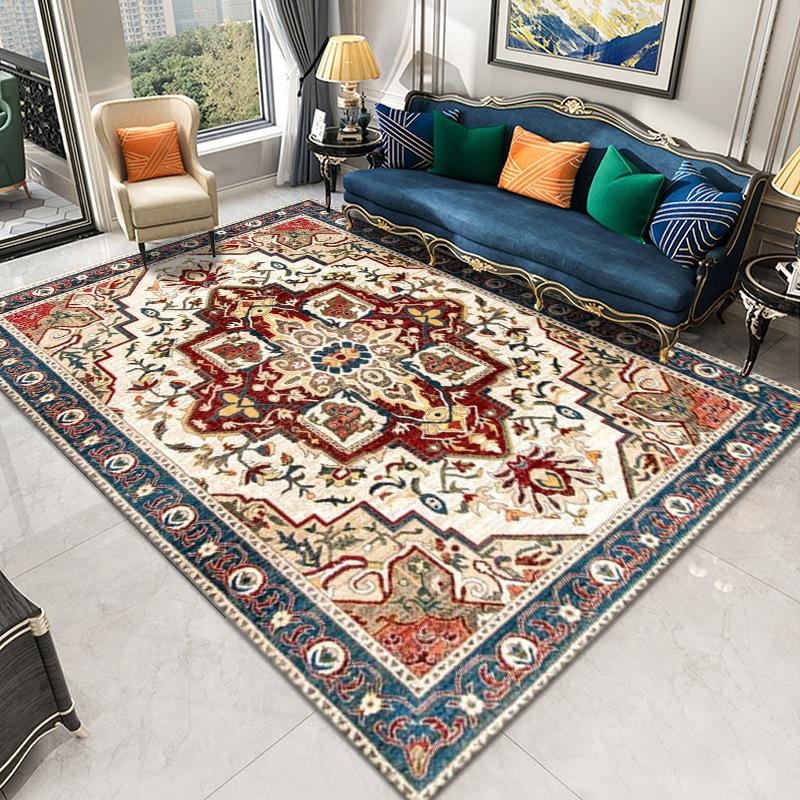 Retro Persian Large Carpet, Living Room Coffee Table Bedroom Floor Mat, European Turkish Ethnic Style Light Luxury Home Floor Mat