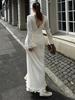 Elegant Flared Long Sleeve O-Neck Dress Women Casual Lace Fishtail Slim Party Dresses Female Fshion Chic Solid Summer Streetwear Dress