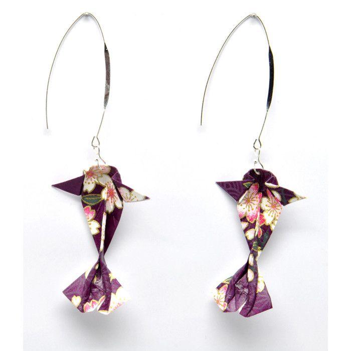 Origami Paper Earrings Purple Carp