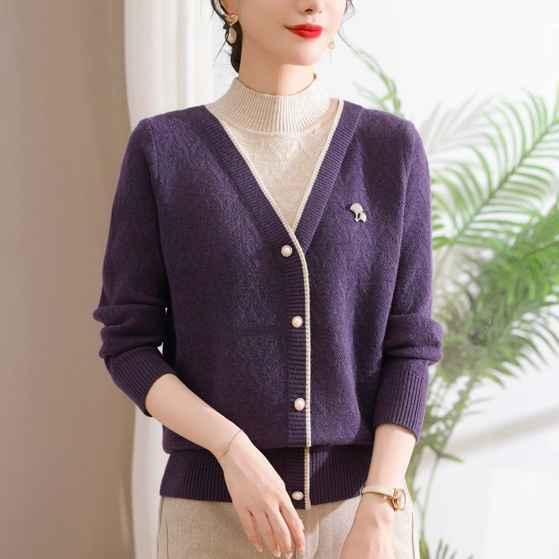 Autumn Stylish Knit Sweater for Middle-aged Moms - Two-Piece Design for 40-50s Women