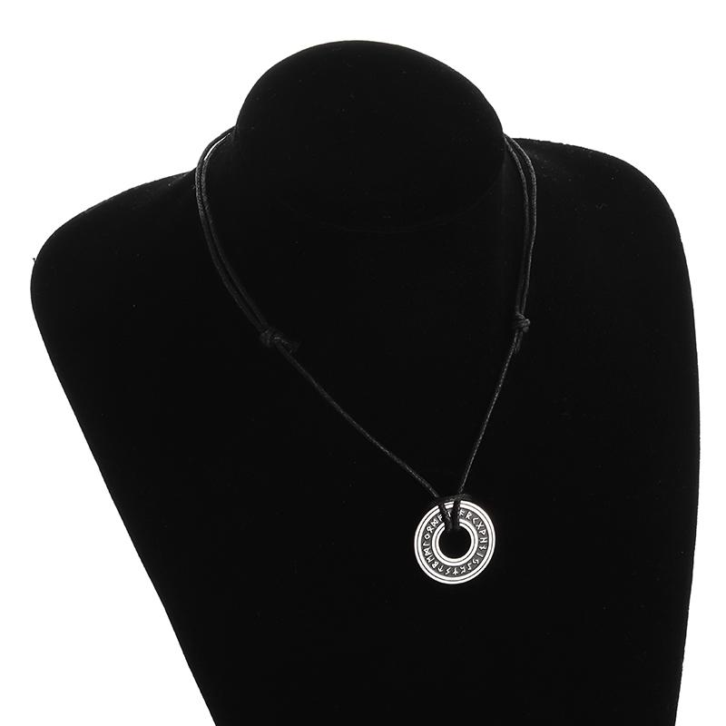 Vintage Rune Stainless Steel Pendant Adjustable Braided Leather Cord Necklace for Men Women Charm Amulet Jewelry Gift