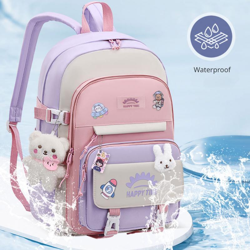 Frische Patchwork-Handtasche im College-Stil, superleichter Rucksack zum Schutz der Wirbelsäule, niedliche Cartoon-Schultasche für Mädchen und Jungen