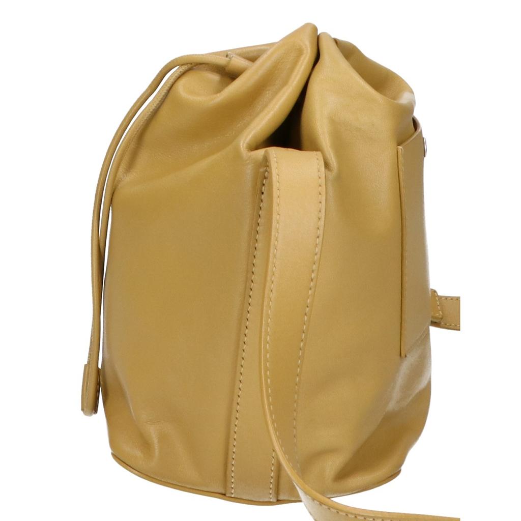 Jil Sander Leather Bucket-shaped Drawstring Bag Shoulder Bag mustardUsed