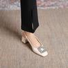 9-High-heeled bag head sandals women's summer new thick-heeled square head high-heeled shoes rhinestone shallow mouth single shoes