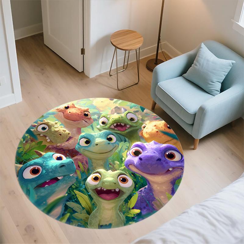Cartoon Dinosaur pattern round rug,Carpet Rug for Living Room Bedroom Sofa Playroom Decor,Non-slip Floor Mat,Holiday Gifts and Birthday Gifts