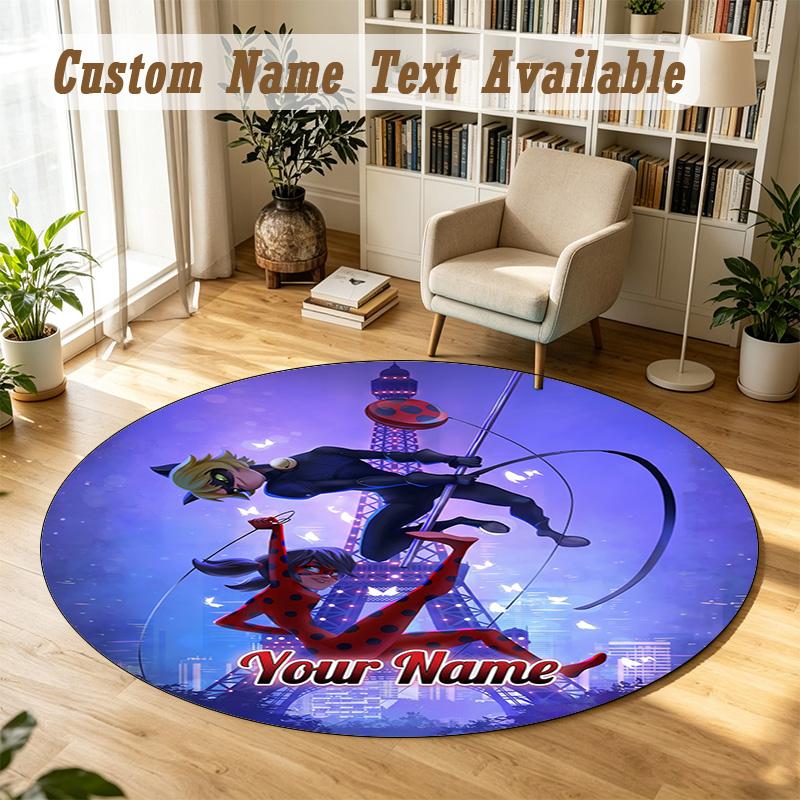 Round Rug Custom NameMiraculous Ladybug Pattern Non Slip Carpet Home Floor Decor