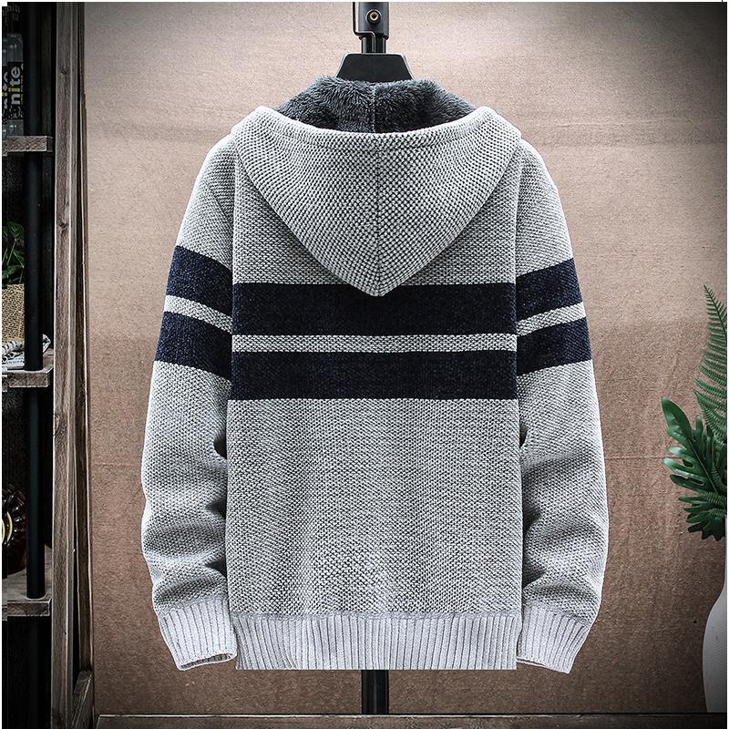 Podzimní a zimní nový pánský svetr s kapucí, kardigan, velká velikost, pletený, zateplený, plus sametový svetr, pohodlný, vysoce kvalitní, jedinečné oblečení