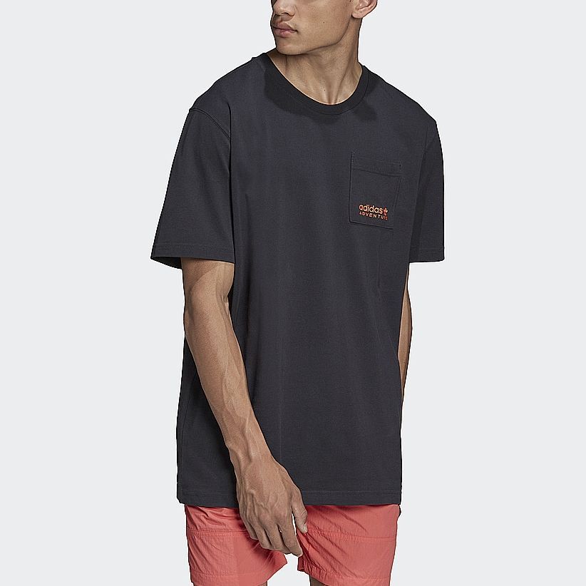 Adidas Originals Sport Casual Pocket Butterfly Logo Crew Neck Short Sleeve T-Shirt Men Tops Black HF4795