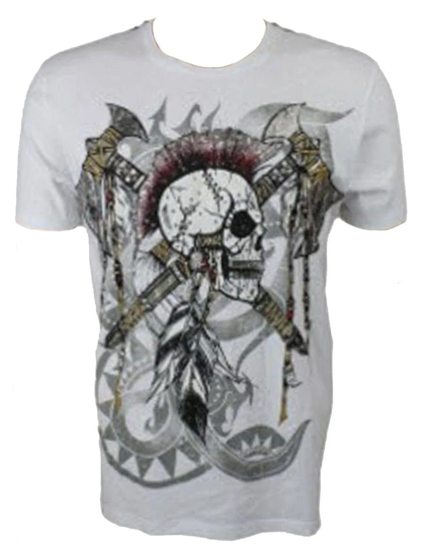 KONQUEST PLATINUM Men s Mohawk Skull with Axes Print T-Shirt White (KQTS027) S