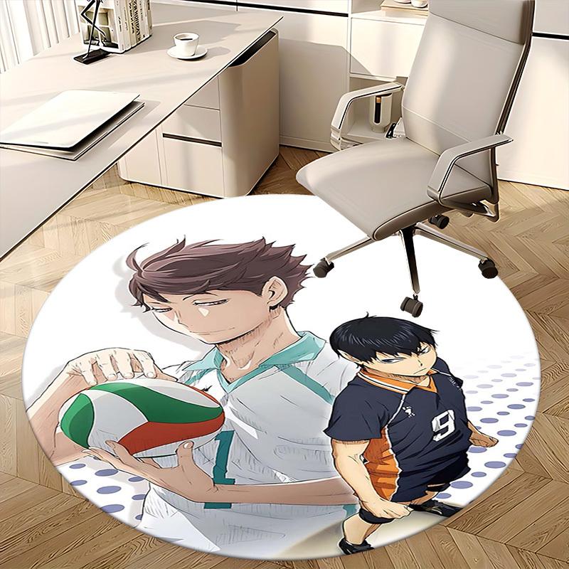 1pc Anime Volleyball Player Round Carpet  Office Chair Mat, NonSlip Rug for Anime Lovers, Seasonal Gift, Suitable for Home Decor, Living Room