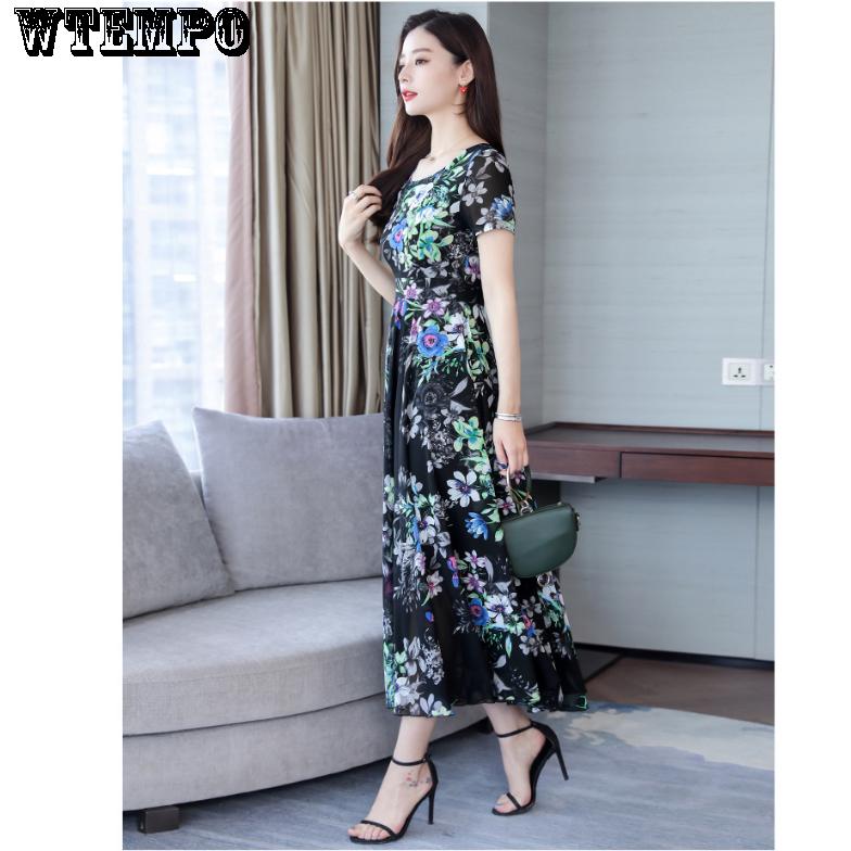 WTEMPO Large Size Dress Long Skirt Female Summer Fashion Fashion Over the Knee Was Thin