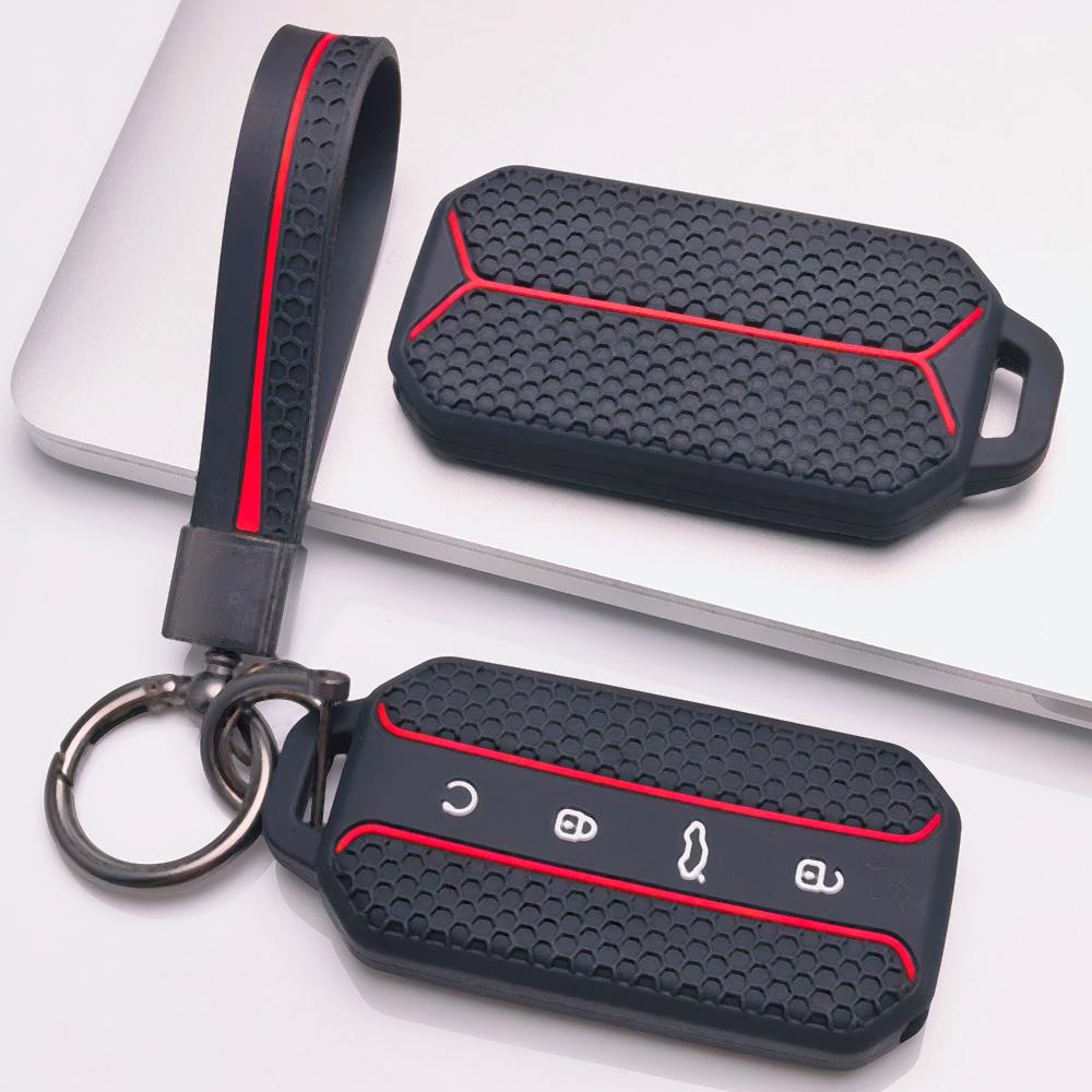 Anti Lost Silicone Keychain Lanyard for Chery Jaecoo 5 J5 J7 Tiggo 9 Arrizo 8 with Keychain Honeycomb Texture Non Slip Grip Car Remote Key Sleeve