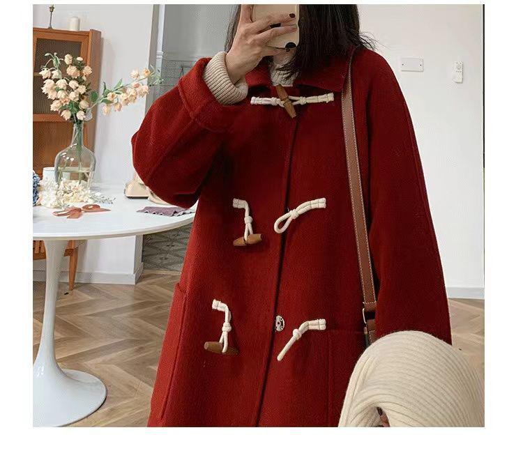 2025 Korean Style Petite Woolen Toggle Coat - Autumn/Winter Mid-Length Women's Outerwear