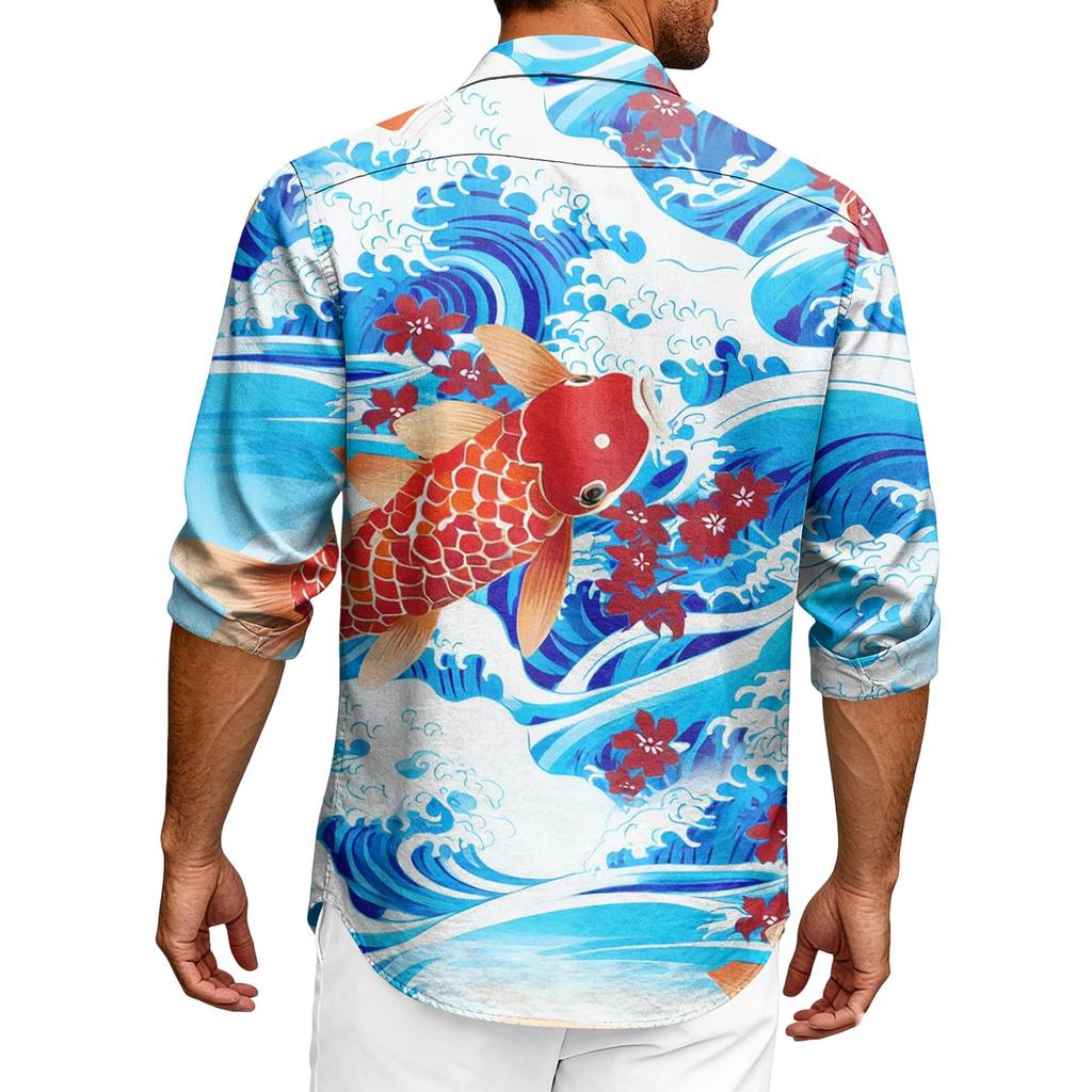 Hawaii Print - Men's Casual Long-Sleeved Shirt