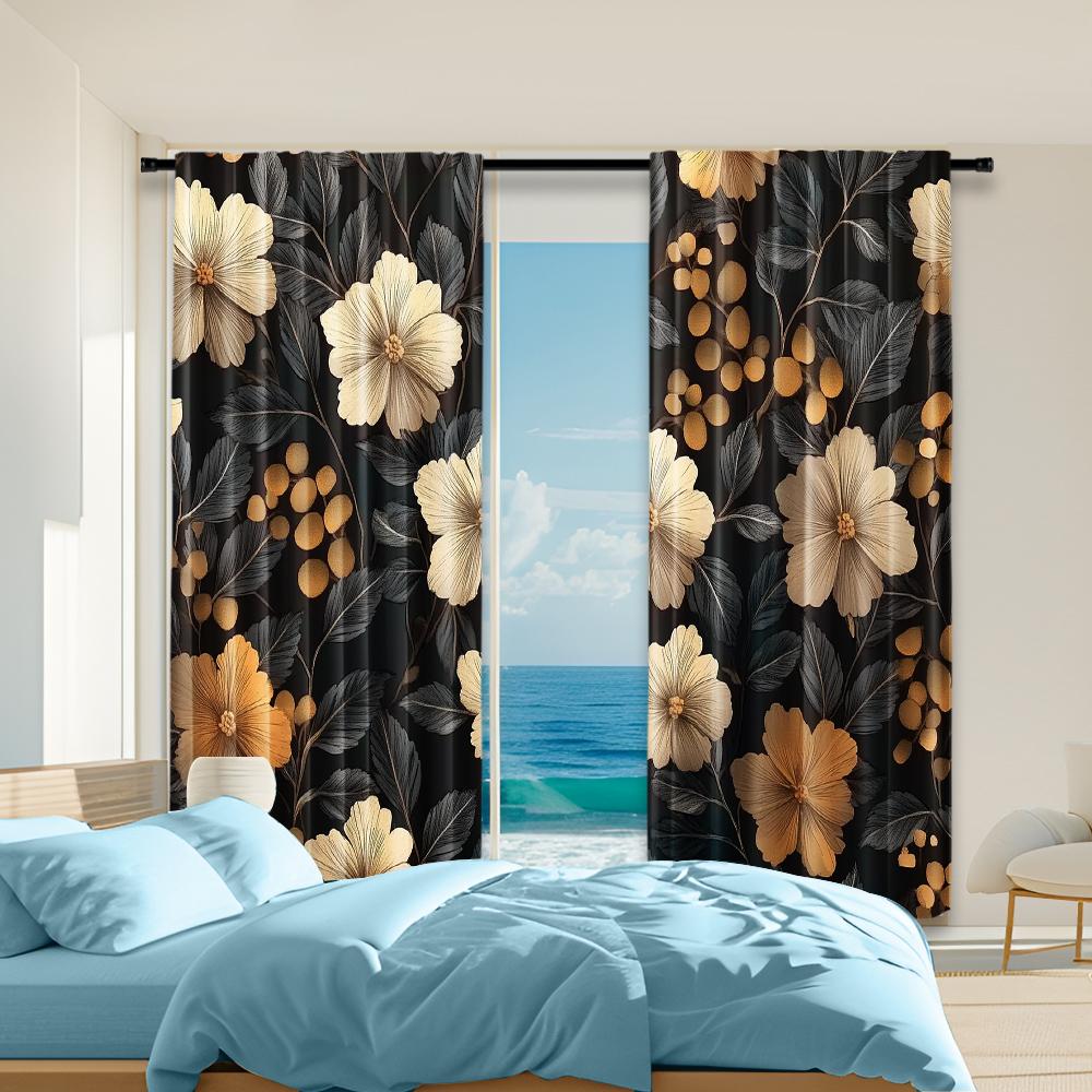 

2 pcs versatile polyester transparent curtains for home decoration Brown Boho Floral for use in bedrooms and living rooms 100*130 HOOK 1pcs