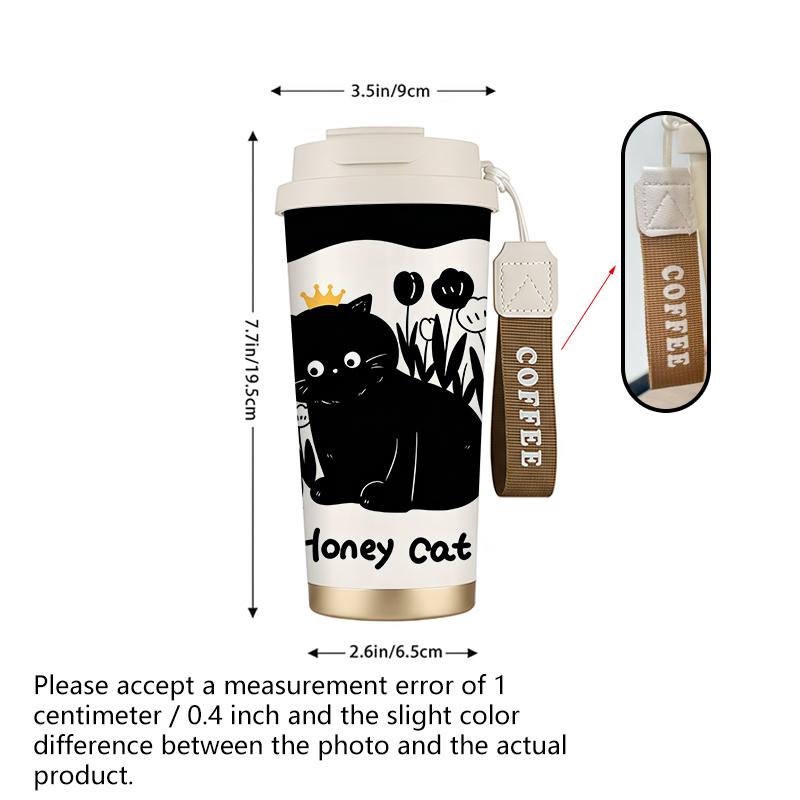 Coffee Mug 532ml Crown, Black Cat & Tulip Elements Lanyard Insulated Cup Lightweight Cup Large Capacity Cup Car Cup Heat Proof Travel Cup