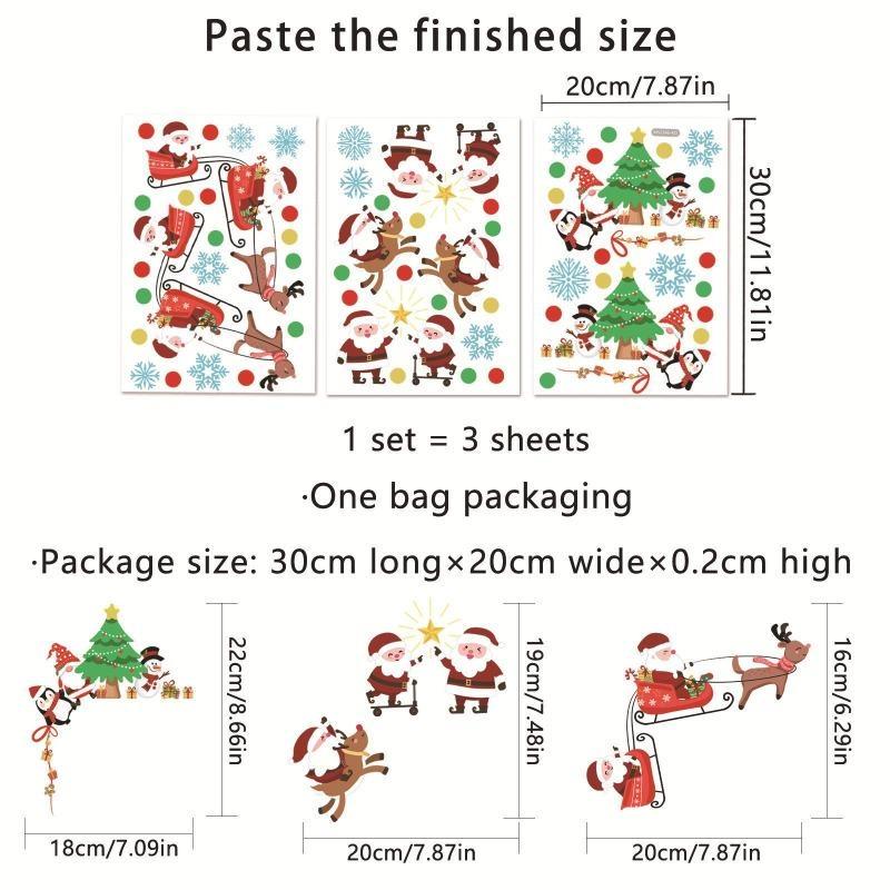 3pcs Wall Sticker Christmas Snowflake Santa Claus Christmas Tree Wave Dot Wall Sticker Door Head Decoration Self Adhesive Wall Sticker